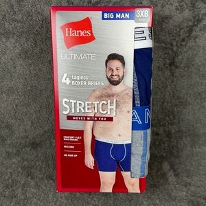 Hanes Big Man Tagless Boxer Briefs Size 3XB 52-54 4 Pack Comfort Flex Waistband